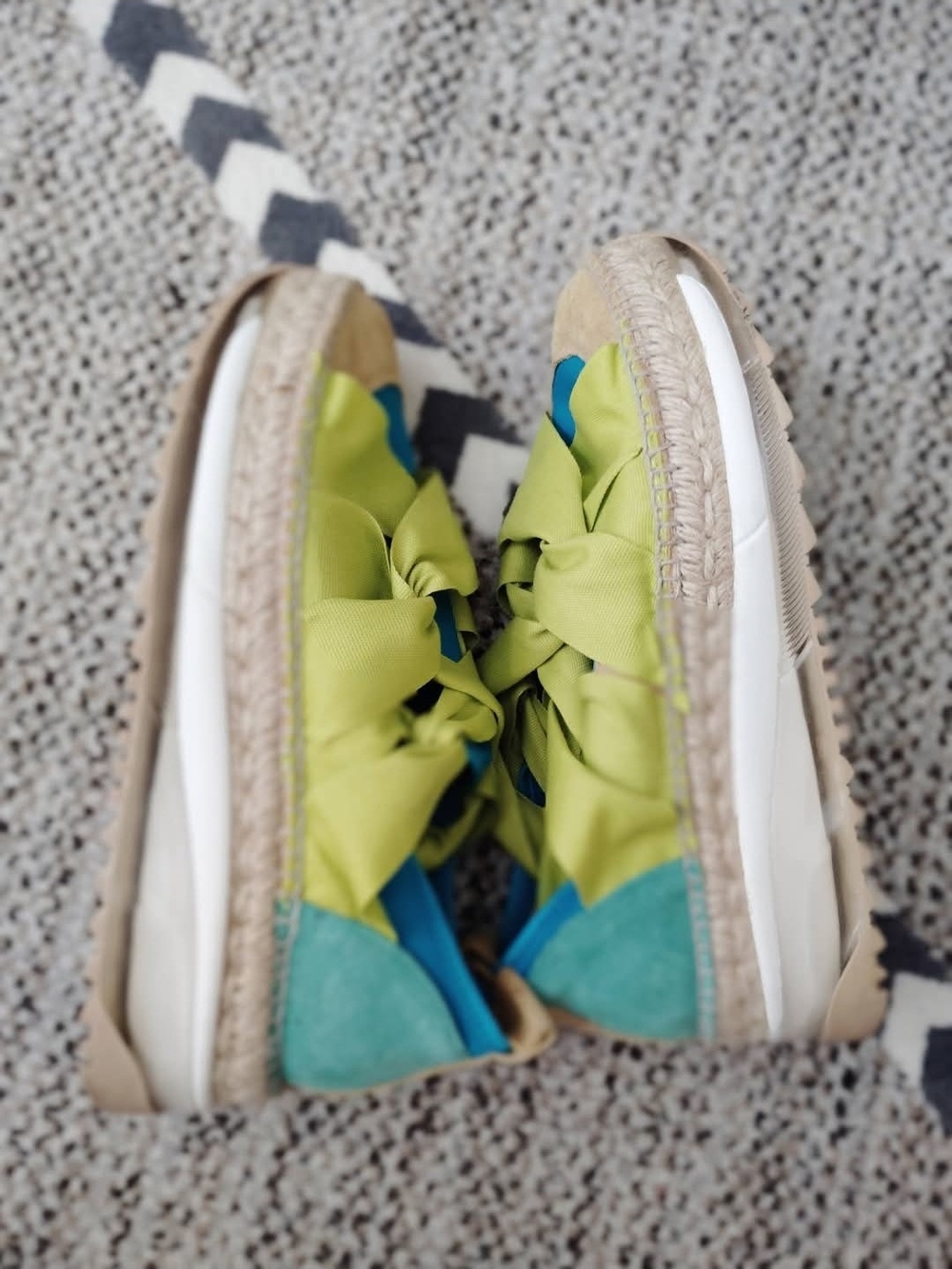 Women’s Lime Green & Blue Ribbon Lace-Up Espadrilles - Picture 5 of 8